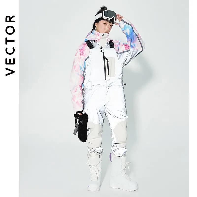 VECTOR 남녀공용 탈착식 스키 바지, 투웨어 점프수트 턱받이, 방수, 겨울, 따뜻하고 방풍, 야외 스포츠 스노우보드